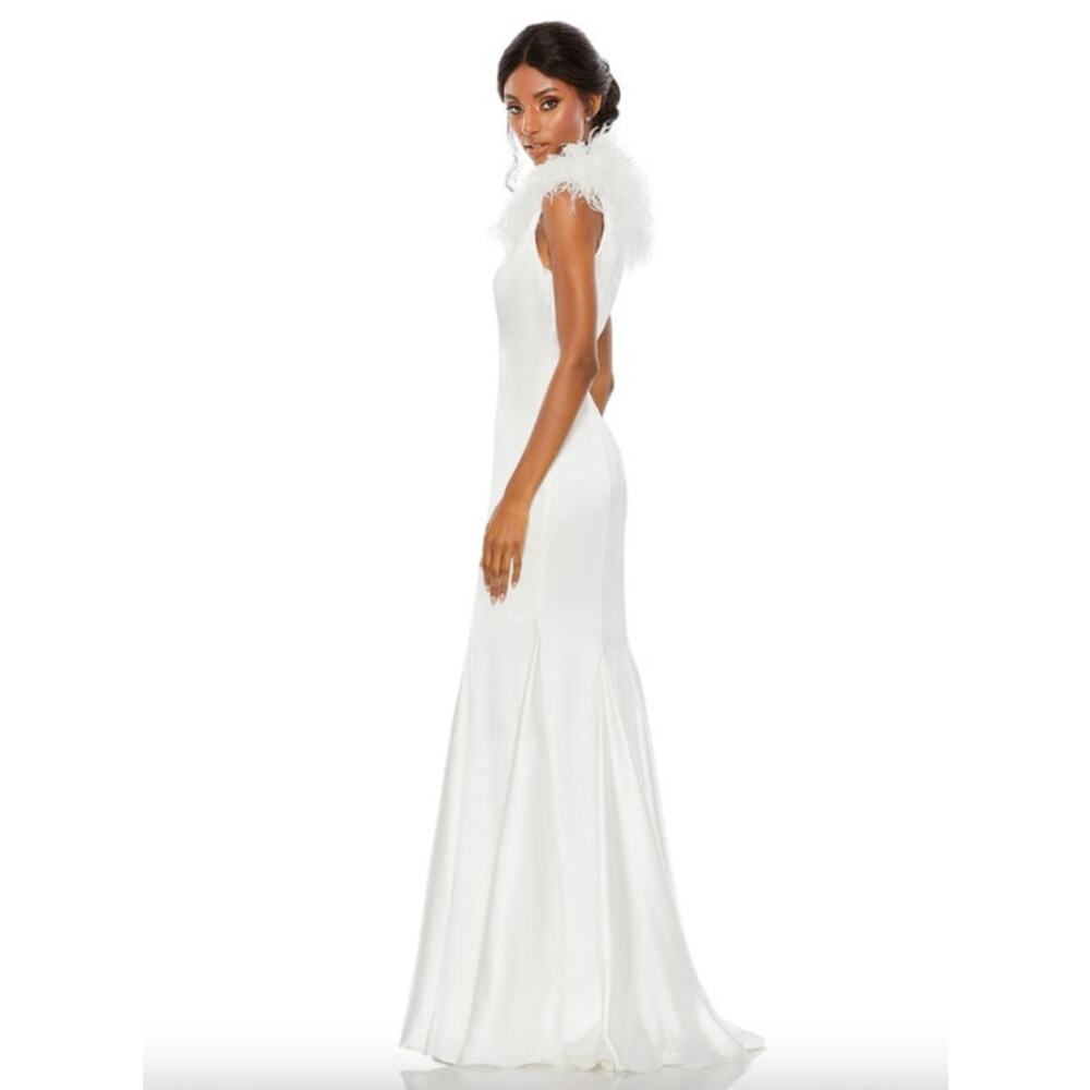 MAC DUGGAL Dress Size 8 Evening Gown NEW White Feather Shoulder V-Neck Column - Picture 10 of 10